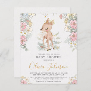 BUDGET Woodland Deer Floral Baby Dusche Einladung