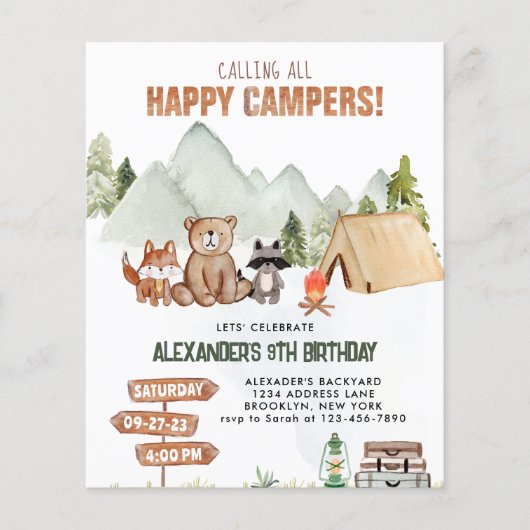 Budget Woodland Happy Camper Camping Kindergeburts (Vorderseite)