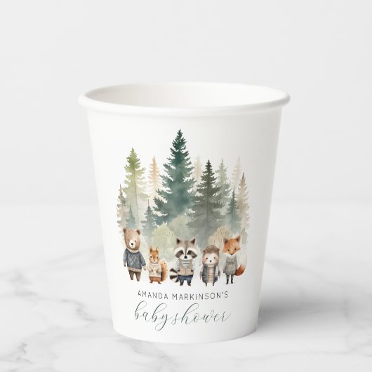 Budget Woodland Wasserfarbe Kinderdusche Pappbecher (Vorderseite)