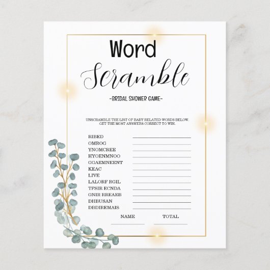 Budget Word Scrumble Brautparty Game (Vorderseite)
