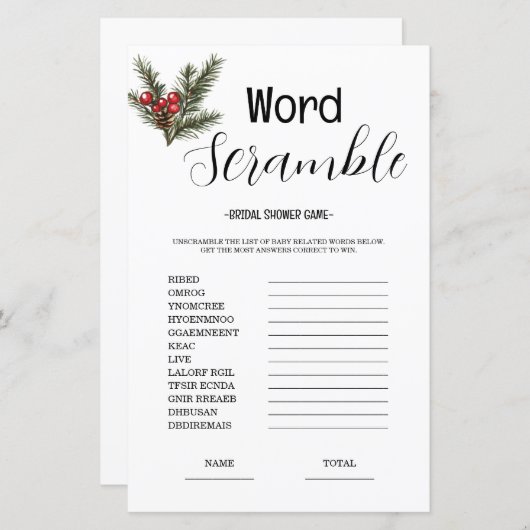 Budget Word Scrumble Brautparty Game (Vorne/Hinten)