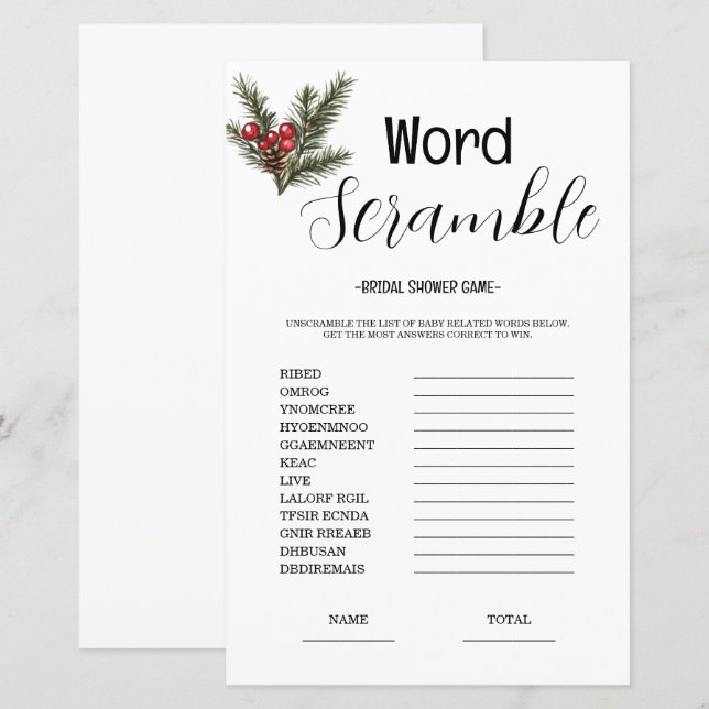 Budget Word Scrumble Brautparty Game (Vorne/Hinten)