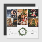 Budget Wreath Monogram 5 Foto Frohe Weihnachten Magnetkarte (Vorne/Hinten)