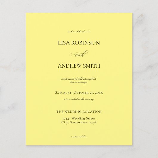 Budget Yellow Calligraphy Wedding (Vorderseite)