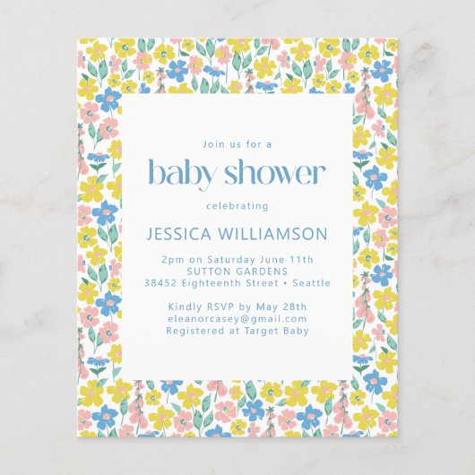 Budget Yellow Ditsy Floral Baby Dusche einladen (Vorderseite)