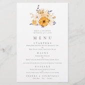Budget Yellow Florals Foliage Wedage Menu (Vorderseite)