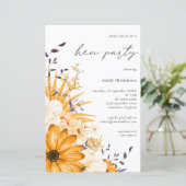 Budget Yellow Graue Floral Hen Party Einladung (Stehend Vorderseite)