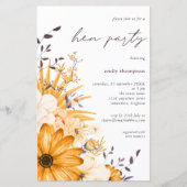 Budget Yellow Graue Floral Hen Party Einladung (Vorderseite)