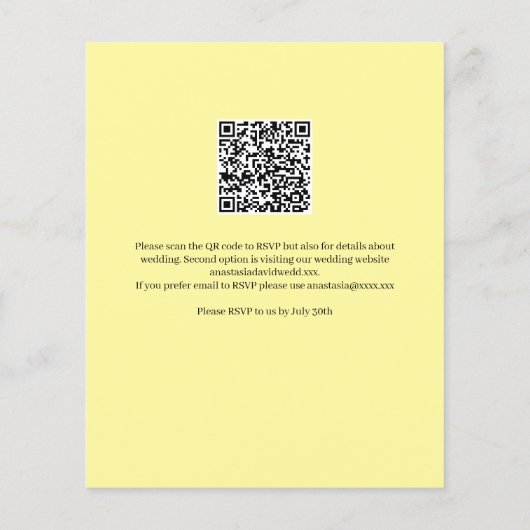 Budget Yellow Lemon QR Code Einladung Hochzeit (Rückseite)