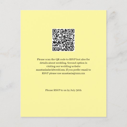 Budget Yellow Lemon QR Code Einladung Hochzeit (Rückseite)