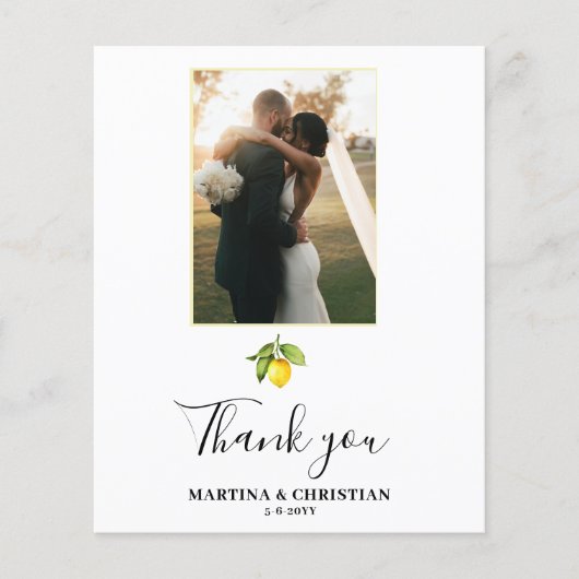 Budget Yellow Lemon Wedding Danke Flat Card (Vorderseite)