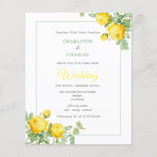 Budget Yellow Roses Elegante Blumenhochzeit Einlad Flyer