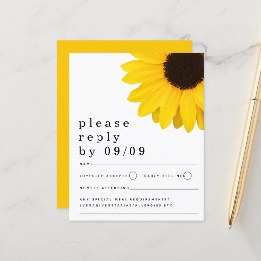 Budget Yellow Sunflower Wedding RSVP (Vorderseite/Rückseite Beispiel)