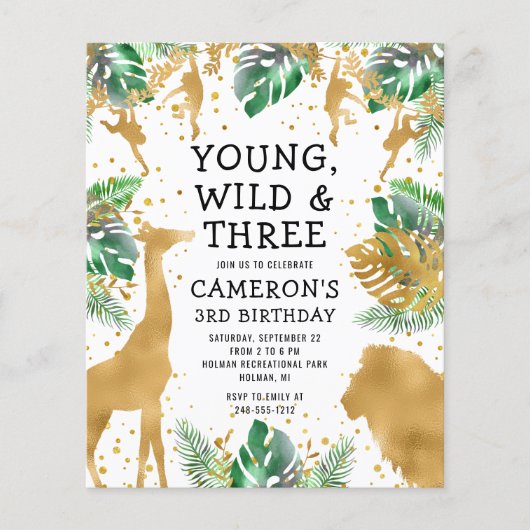 Budget Young Wild 3. Geburtstag Einladung (Vorderseite)