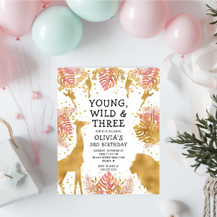 Budget Young Wild Three Pink 3. Geburtstag Einladu