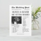 Budget, Zeitleiste, lustige Zeitungshochzeit Einladung (Stehend Vorderseite)