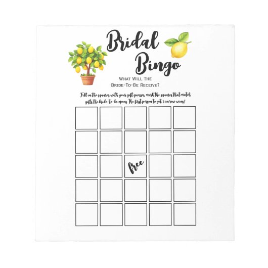 Budget Zitrus Citrus Brautparty Bingo Party Game Notizblock (Vorderseite)