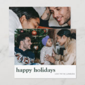 Budget Zwei Foto Minimal Green Happy Holidays Card (Vorne/Hinten)
