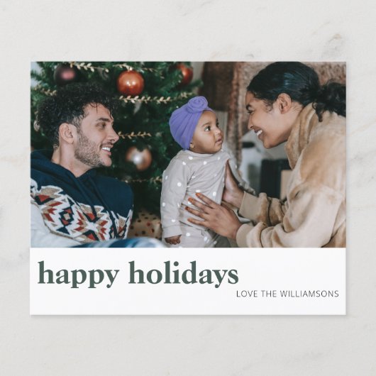 Budget Zwei Foto Minimal Green Happy Holidays Card (Vorderseite)