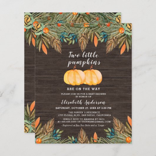 Budget Zwei kleine Pumpkins Rustikale Babydusche (Vorne/Hinten)