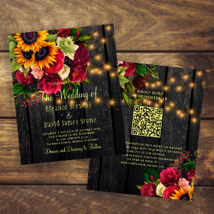 Budgetäre ländliche Holz-Hochzeitseinladung mit QR