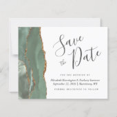 Budgetäre Sage Green Gold Agate Save the Date (Vorderseite)