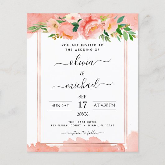 Budgethal Korallenpeach Foto Floral Geometric Wedd (Vorderseite)