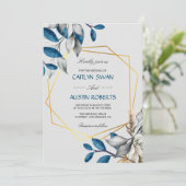 Budgethaltblauer Goldrahmen Einladung (Stehend Vorderseite)