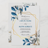 Budgethaltblauer Goldrahmen Einladung (Vorne/Hinten)