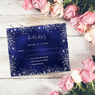 Budgetheitenhochzeit auf blauem Glitzer RSVP