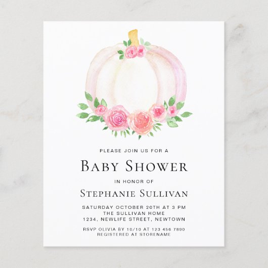 Budgethürzerfall Mädchen-Kinderdusche Einladung (Vorderseite)