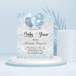 Budgethybriddusche Silberblauer Glitzer Einladung