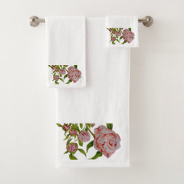 Budgetierung von Peonys auf einem Handtuchhandtuch Badhandtuch Set