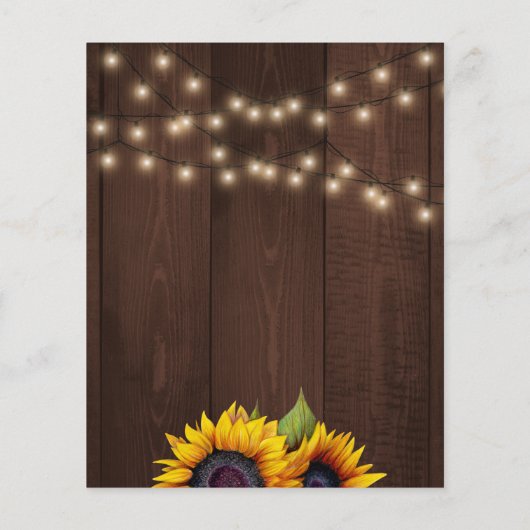 Budgetische Sonnenblumen Holz Brautdusche Flyer (Hinten)