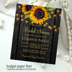 Budgetische Sonnenblumen Holz Brautdusche Flyer
