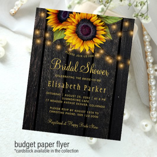 Budgetische Sonnenblumen Holz Brautdusche Flyer