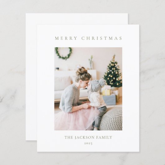 BUDGETMinimalist Olive Green Merry Christmas Photo (Vorne/Hinten)
