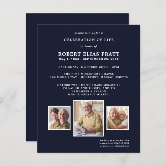 Budgetreue Feier zum dunkelblauen Foto (Vorne/Hinten)