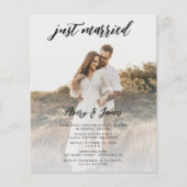 Budgetscript Just Married Foto Hochzeitsfeier Flyer (Vorne)