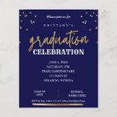 Budgetskript Elegant Navy Gold Abschluss Einladung (Vorderseite)