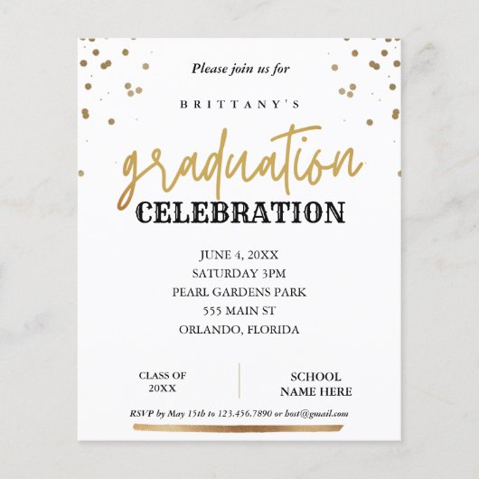 Budgetskript Eleganter Gold Abschluss Einladung (Vorderseite)