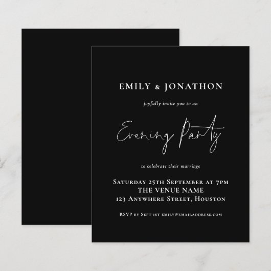 Budgetskript Hochzeitsstipendiat Party Black Invit (Vorne/Hinten)