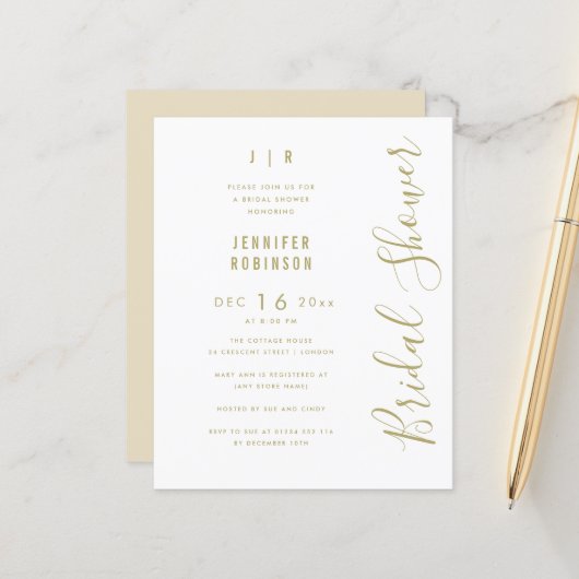 Budgetskript Modernes Brautparty White (Vorderseite/Rückseite Beispiel)