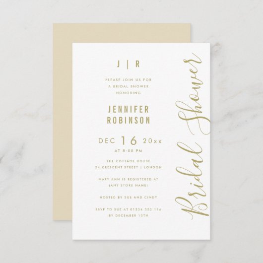 Budgetskript Modernes Brautparty White  Einladung (Vorne/Hinten)