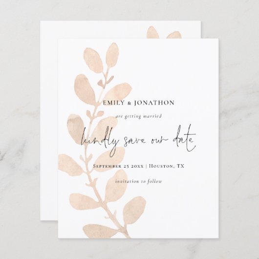 Budgetskript Peach Tinted Foliage Save the Date (Vorne/Hinten)