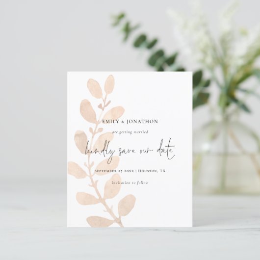 Budgetskript Peach Tinted Foliage Save the Date (Stehend Vorderseite)