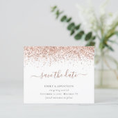 Budgetskript-Rose Gold-Glitzer Save the Date (Stehend Vorderseite)