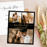 Budgetskriptfotografie Save the Date Flyer<br><div class="desc">Budget elegante moderne Schwarz-und Gold-Drehbuch 3 Foto Collage Hochzeit sparen das Datum Ankündigung personalisiert erschwinglichen Low Budget Flyer. Chic minimalistisches Design-Template verfügt über drei (3) Paar Foto Collage und elegante kursive Hand Schrift Schrift "Save the Date" Text in Gold auf schwarzen Hintergrund. ***BEACHTE! *** HAUSHALTSPAPIER/FLYER IST PAPIERTHIN. KEINE ENVELOPEN SIND...</div>