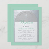 Budgettaufe Minze grüne Imitate Silberne Einladung (Vorne/Hinten)