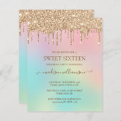 Budgettropfen Gold Glitzer & Regenbogen Sweet 16 (Vorne/Hinten)